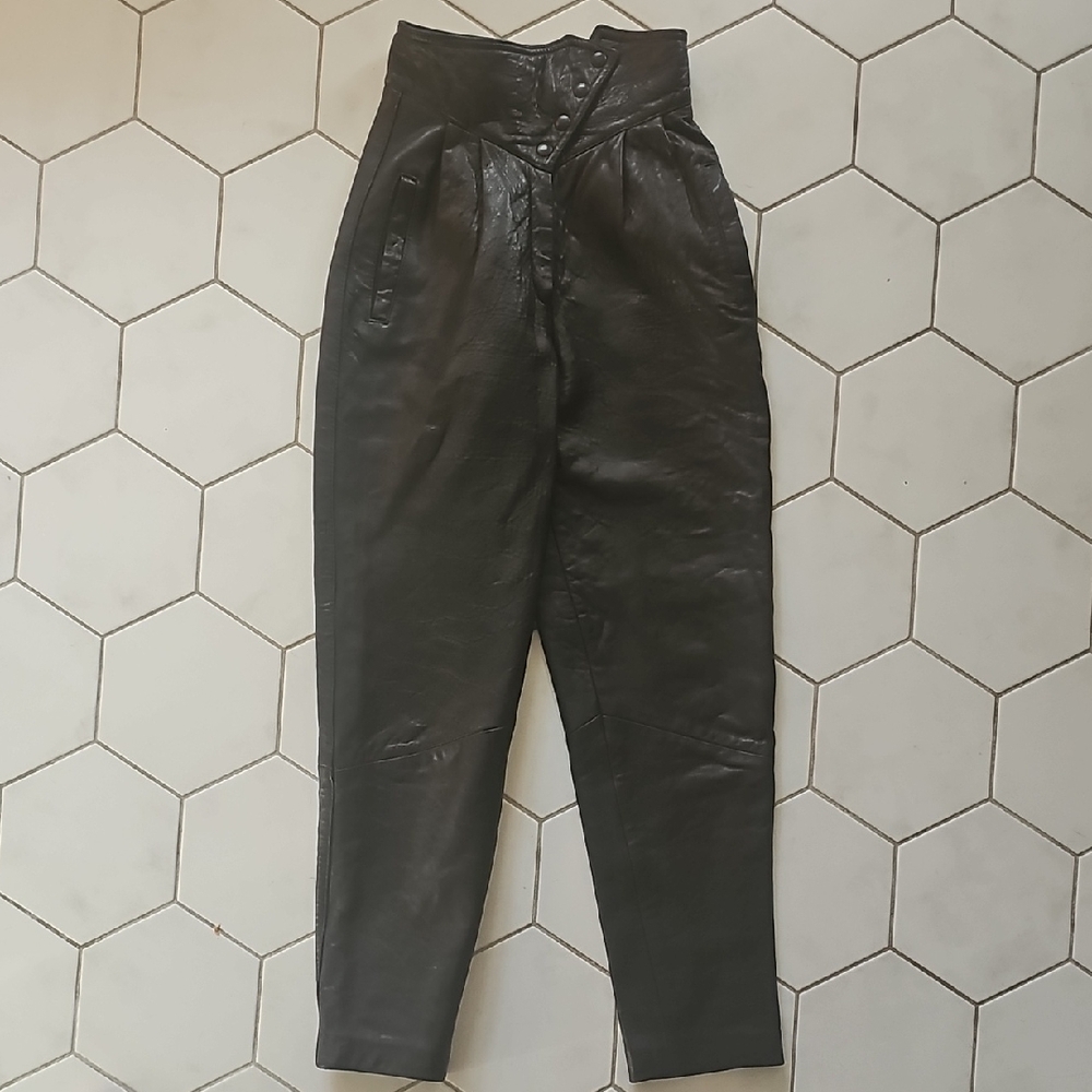 High-Waisted Black Genuine Leather Trousers